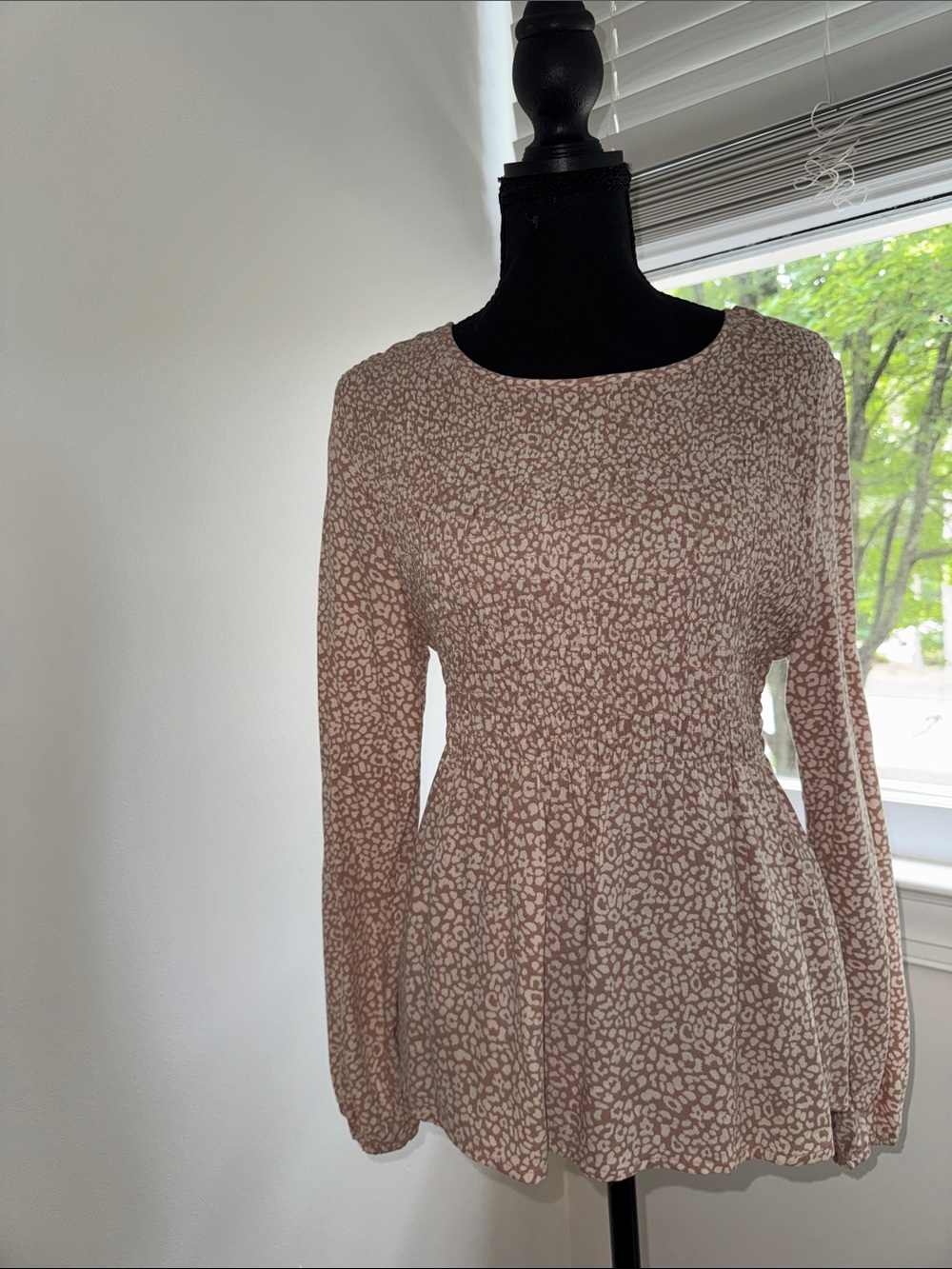 Long Sleeve Dusty Rose Leopard Print Peplum Dress